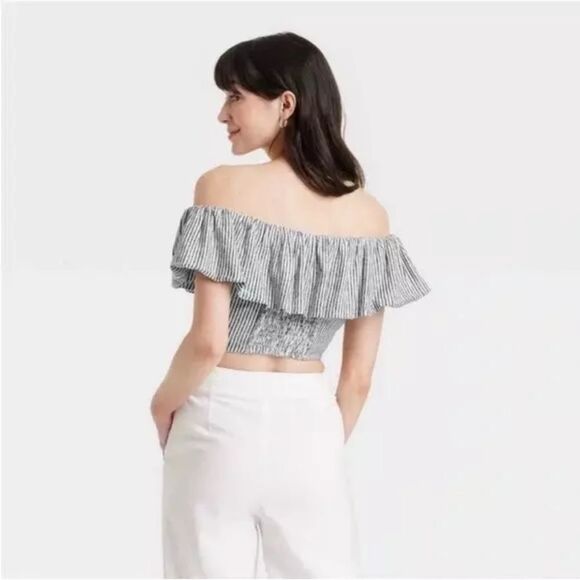 A NEW DAY STRIPED LINEN TOP off the shoulder size M - Picture 7 of 7